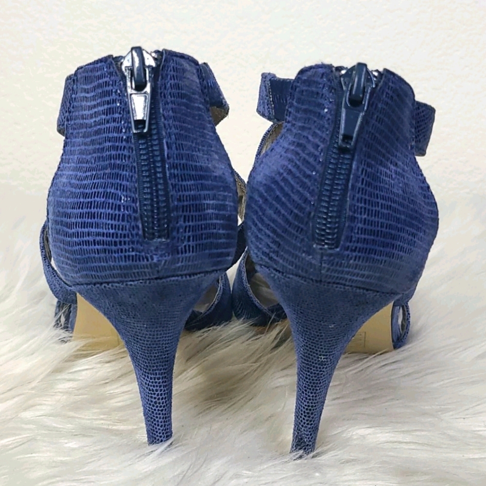 Moda Spana High Heel Sandals Shoes Size 9.5 Genuine Leather Denim Blue Summer - Picture 4 of 6